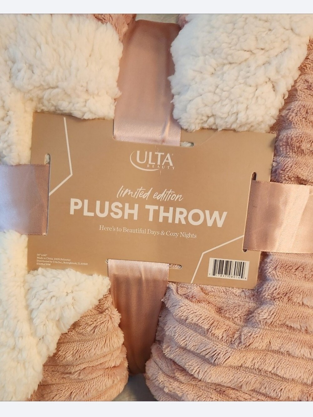 Ulta Beauty Plush Throw in Blush Pink & Cream 50x60"